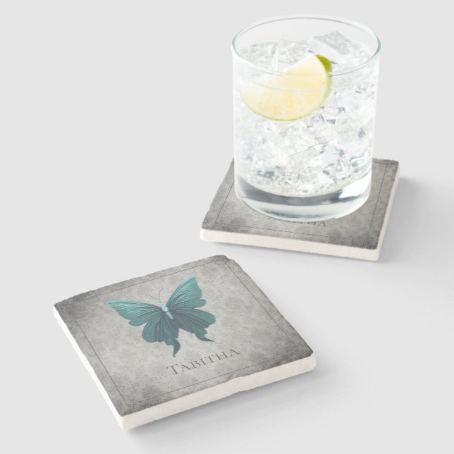 Dessous-de-verre En Pierre Papillon à bijoux turquoise (Côté)