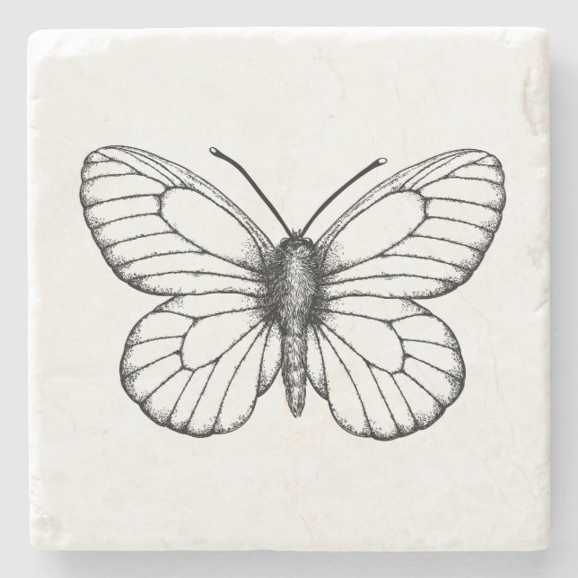 Dessous-de-verre En Pierre Papillon blanc à veine noire (Devant)