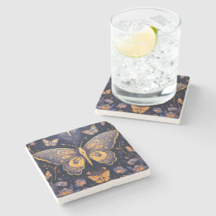 Dessous-de-verre En Pierre Papillon d'or bleu violet Art déco moderne