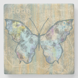Dessous-de-verre En Pierre Papillon "Foi, Espoir et Amour"