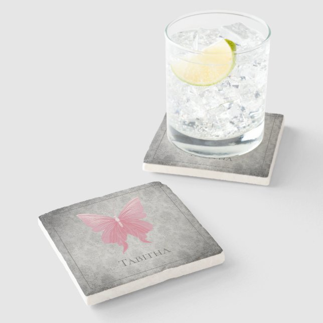 Dessous-de-verre En Pierre Papillon rose bijoux (Côté)