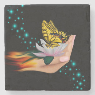 Dessous-de-verre En Pierre Papillon sur Lotus Bloom