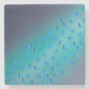 Dessous-de-verre En Pierre Papillons bleus enchantés vert