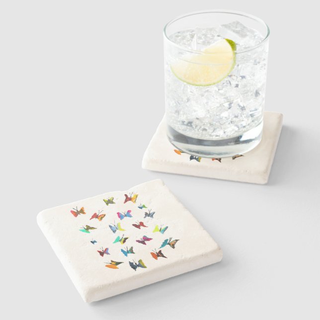 Dessous-de-verre En Pierre Papillons couleur aquarelle (Côté)