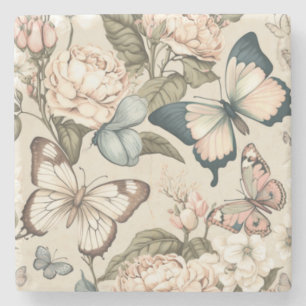 Dessous-de-verre En Pierre Papillons et fleurs pastel