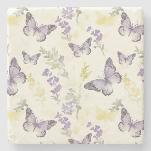 Dessous-de-verre En Pierre Papillons Violets Fleur de Lavande
