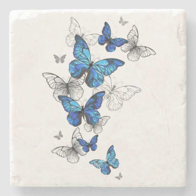 Dessous-de-verre En Pierre Papillons volants bleus Morpho (Devant)