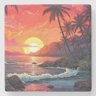 Dessous-de-verre En Pierre Paradis de l'île de la plage tropicale au coucher 