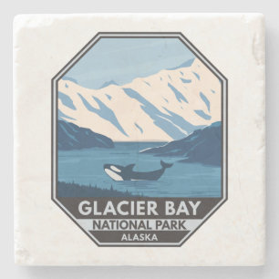 Dessous-de-verre En Pierre Parc national de Glacier Bay Alaska Orca Art Vinta