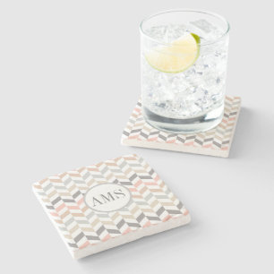 Dessous-de-verre En Pierre Pastel Herringbone Monogramme personnalisé