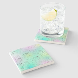 Dessous-de-verre En Pierre Pastel Pale Turquoise Rose Art Abstrait Grey Spots