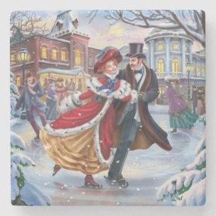 Dessous-de-verre En Pierre Patinage d'hiver vintage