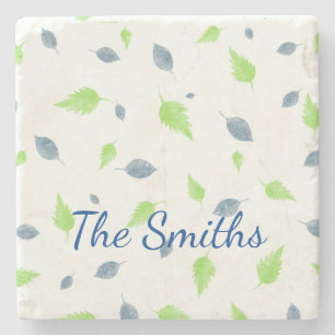 Dessous-de-verre En Pierre Pattern Blue & Green Leaves