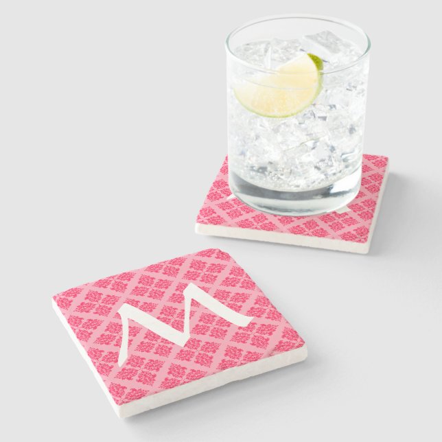 Dessous-de-verre En Pierre Pavot Damask marocain avec Monogramme (Côté)
