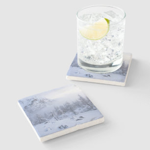Dessous-de-verre En Pierre Pays merveilleux d'hiver, brouillard, forêt d'épin