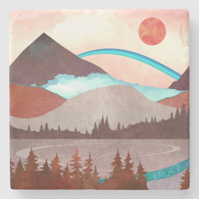 Dessous-de-verre En Pierre Paysage Blue Rainbow (Devant)