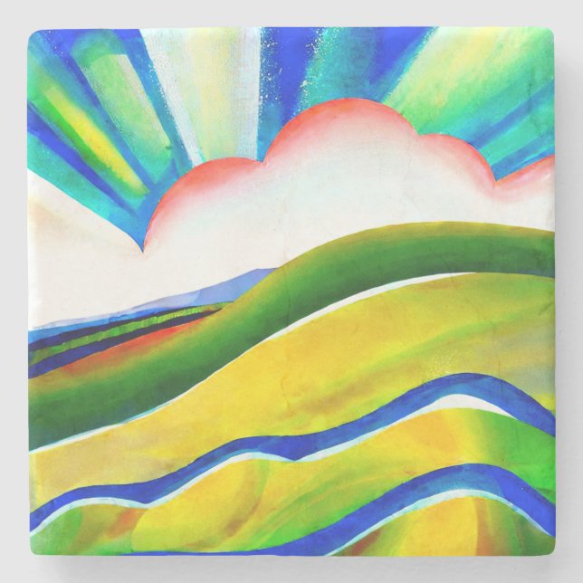 Dessous-de-verre En Pierre Paysage de Sunburst Rainbow (Devant)