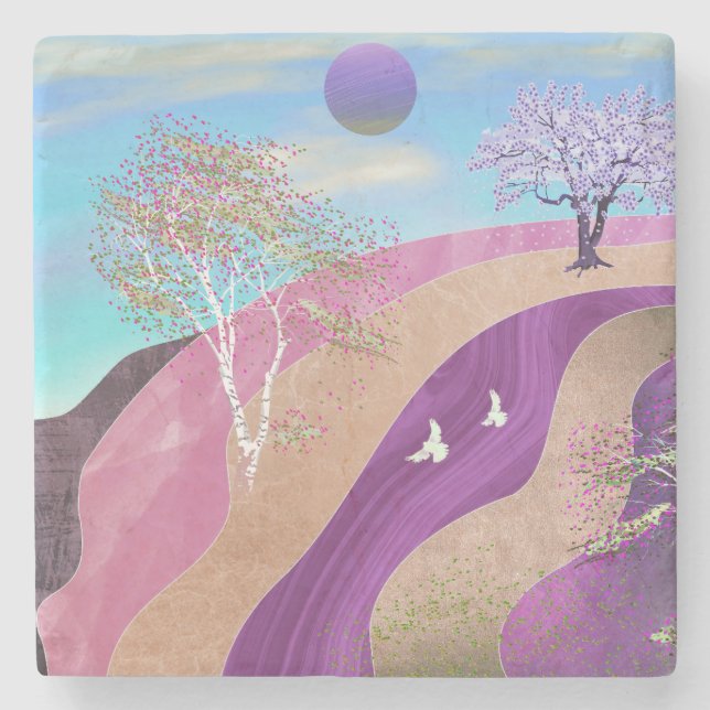 Dessous-de-verre En Pierre Paysage des fleurs du printemps (Devant)