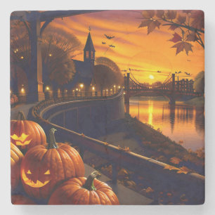 Dessous-de-verre En Pierre Paysage d'Halloween deux