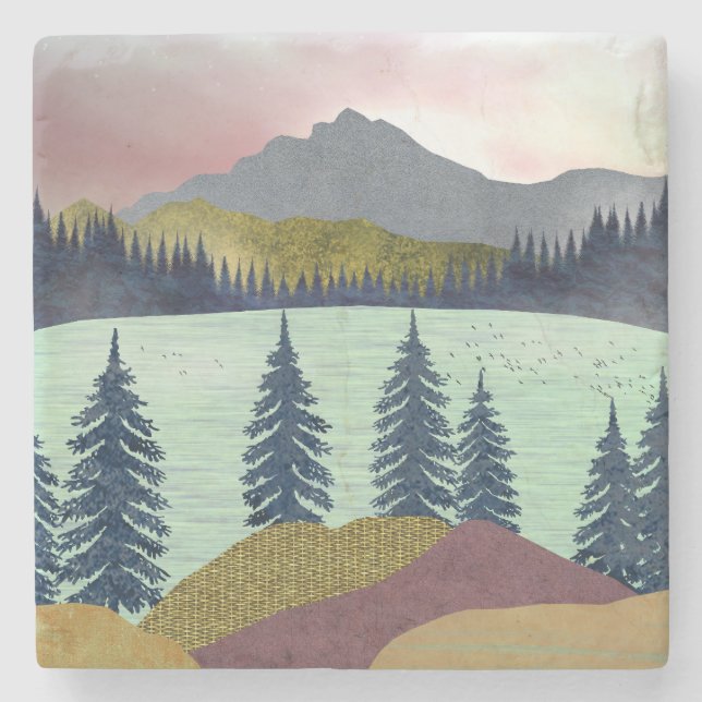 Dessous-de-verre En Pierre Paysage du lac Red Sky (Devant)