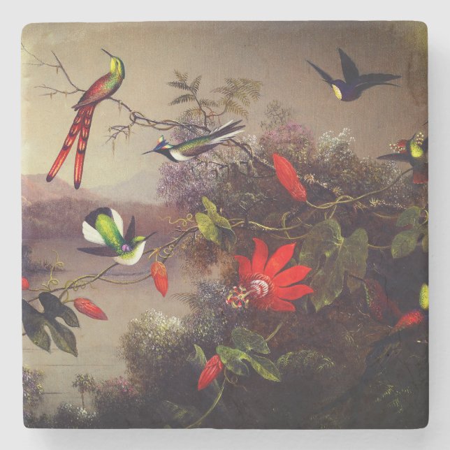 Dessous-de-verre En Pierre Paysage tropical avec dix colibris (Devant)