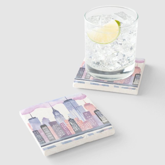 Dessous-de-verre En Pierre Paysage urbain à l'aquarelle (Côté)