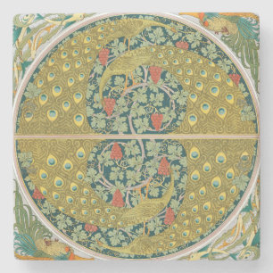 Dessous-de-verre En Pierre Peacock Art Nouveau Style rond design complexe