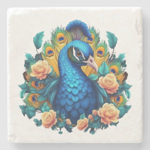 Dessous-de-verre En Pierre Peacock Avec Roses Peach