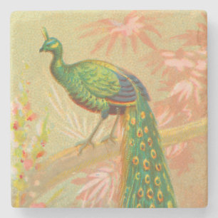Dessous-de-verre En Pierre Peacock vintage et peinture à fleurs