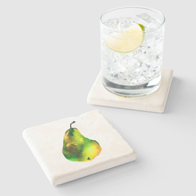 Dessous-de-verre En Pierre Pear art mignon aquarelle fruit (Côté)
