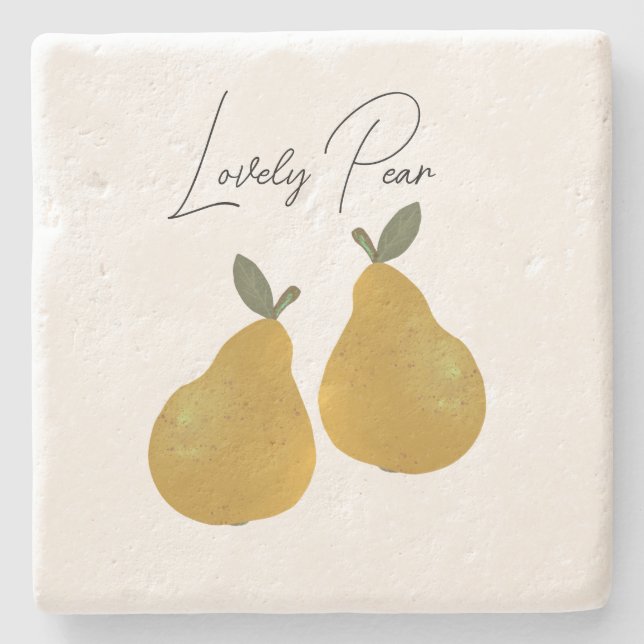 Dessous-de-verre En Pierre Pear Fruit Illustration  (Devant)