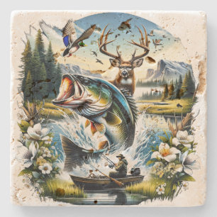 Dessous-de-verre En Pierre Pêche, Cerf, Chasse au Canard