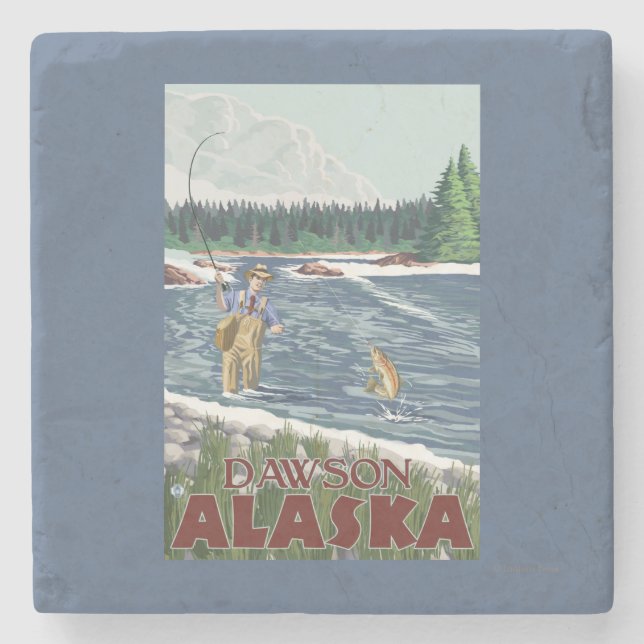 Dessous-de-verre En Pierre Pêcheur de mouche - Dawson, Alaska (Devant)