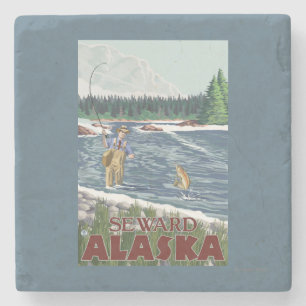 Dessous-de-verre En Pierre Pêcheur de mouche - Seward, Alaska