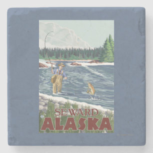 Dessous-de-verre En Pierre Pêcheur de mouche - Seward, Alaska