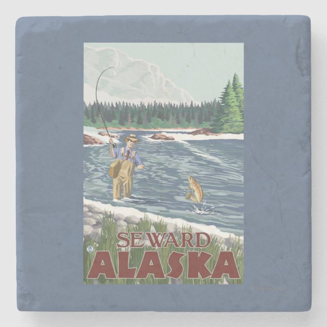 Dessous-de-verre En Pierre Pêcheur de mouche - Seward, Alaska (Devant)