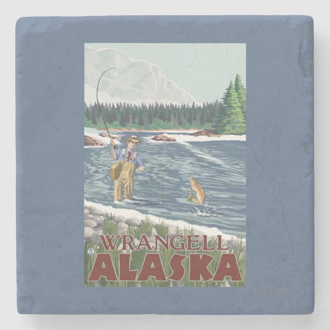 Dessous-de-verre En Pierre Pêcheur de mouche - Wrangell, Alaska (Devant)