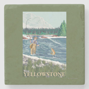 Dessous-de-verre En Pierre Pêcheur de mouche - Yellowstone occidental,