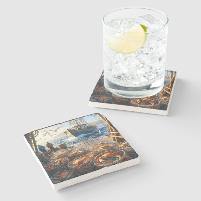 Dessous-de-verre En Pierre Pêcheurs à la Twilight ramassant des crabes (Côté)