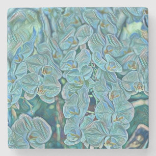 Dessous-de-verre En Pierre Peinture bleu violet de fleurs d'orchidées mignonn