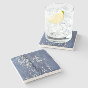 Dessous-de-verre En Pierre Peinture bleue patinée Abstraite