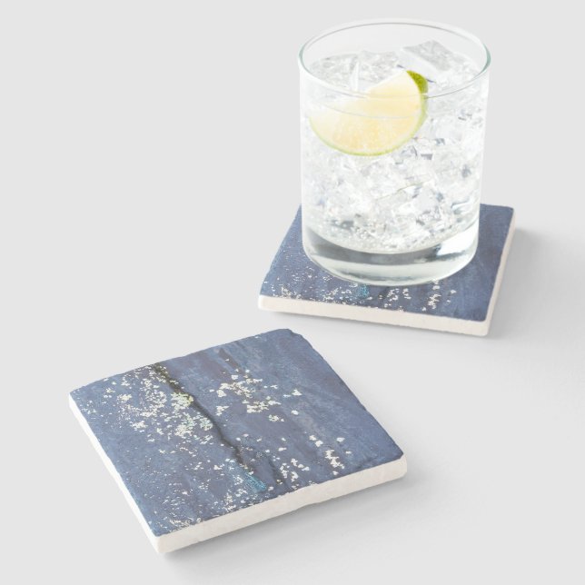 Dessous-de-verre En Pierre Peinture bleue patinée Abstraite (Côté)
