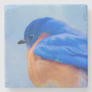 Dessous-de-verre En Pierre Peinture Bluebird - Art original pour oiseaux