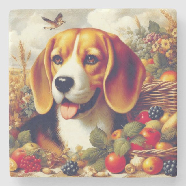 Dessous-de-verre En Pierre Peinture de chiot Beagle vintage (Devant)