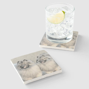 Dessous-de-verre En Pierre Peinture de Keeshond Brothers - Art original de ch