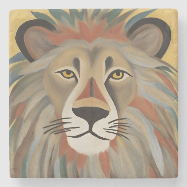 Dessous-de-verre En Pierre Peinture de lion (Devant)