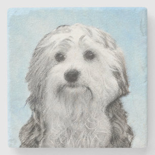 Dessous-de-verre En Pierre Peinture de Lowchen - Art de chien original mignon