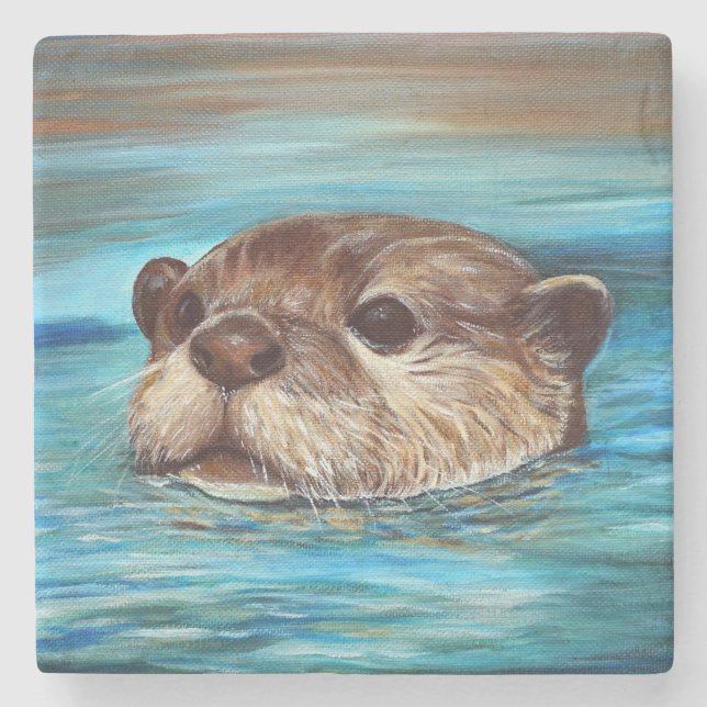 Dessous-de-verre En Pierre Peinture sur la loutre de rivière (Devant)