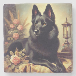 Dessous-de-verre En Pierre Peinture vintage de Chien Schipperke