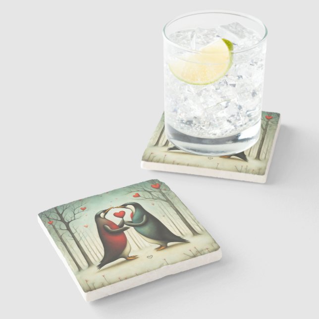 Dessous-de-verre En Pierre Penguin Love 2 (Côté)